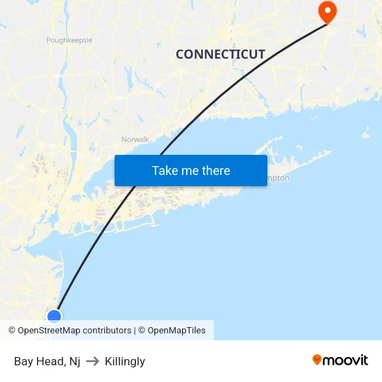 Bay Head to Killingly map