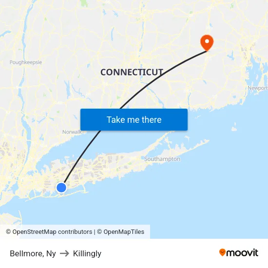 Bellmore to Killingly map