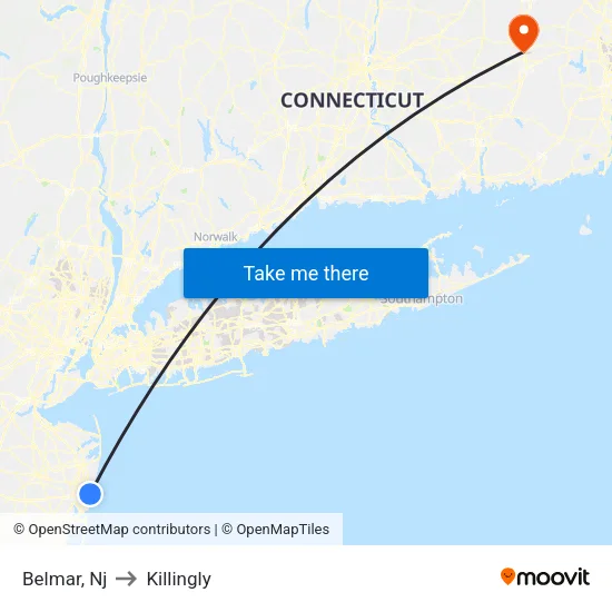 Belmar to Killingly map