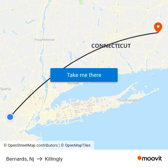 Bernards to Killingly map