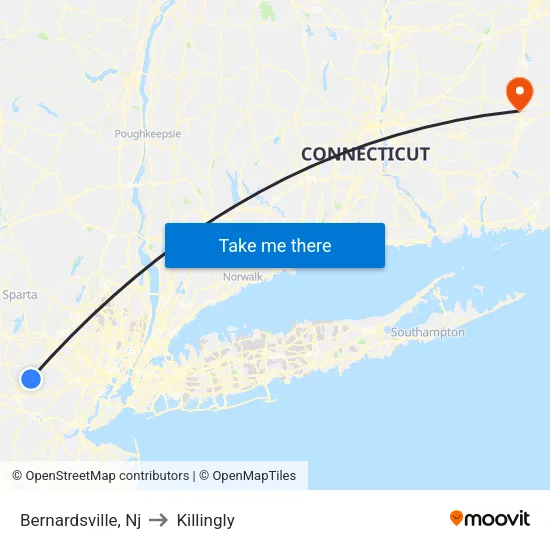 Bernardsville to Killingly map