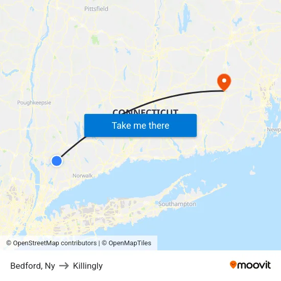 Bedford to Killingly map