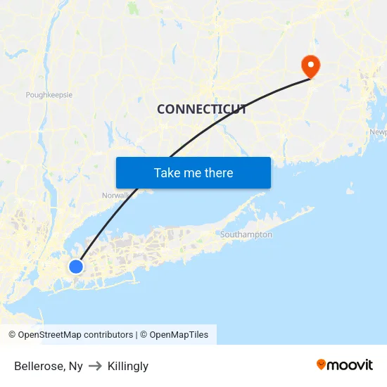 Bellerose to Killingly map