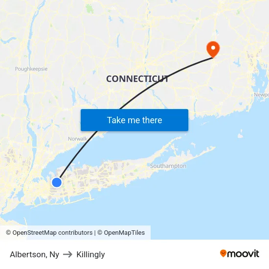 Albertson to Killingly map