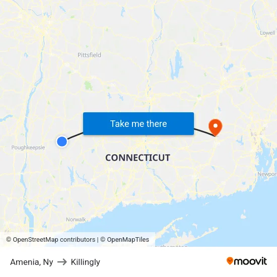 Amenia to Killingly map