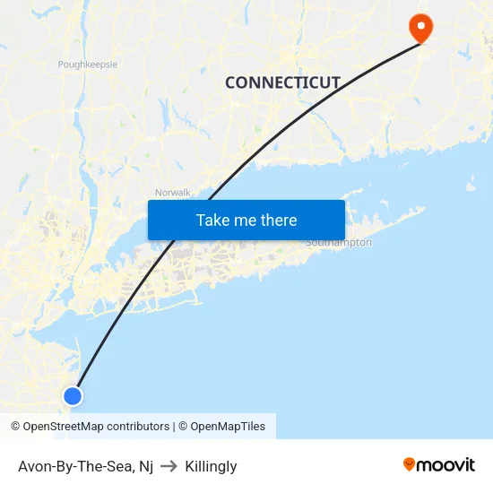 Avon-By-The-Sea to Killingly map