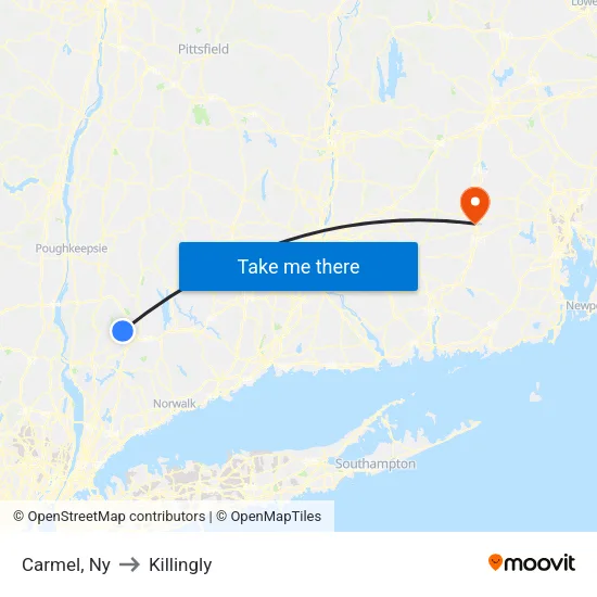 Carmel to Killingly map
