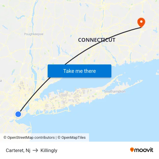 Carteret to Killingly map