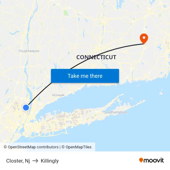 Closter to Killingly map