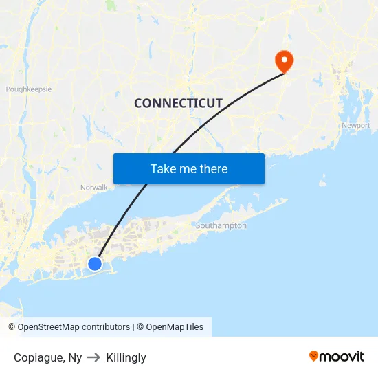 Copiague to Killingly map