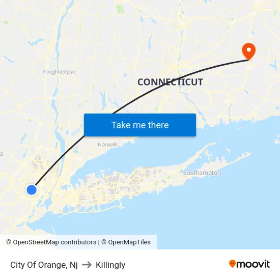 City Of Orange to Killingly map