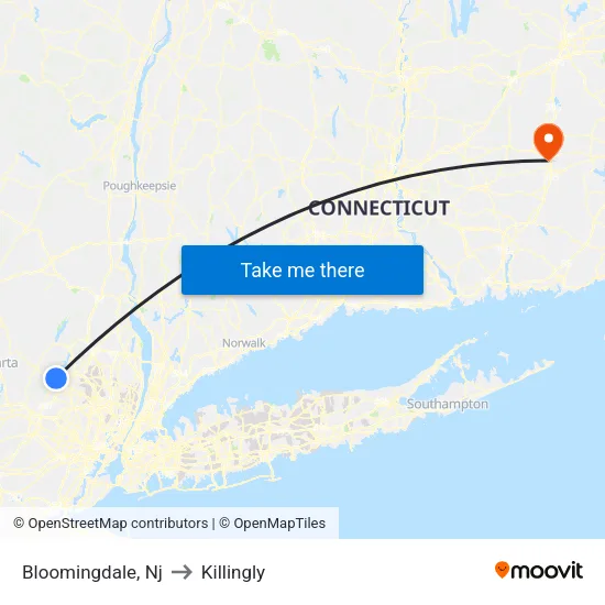 Bloomingdale to Killingly map