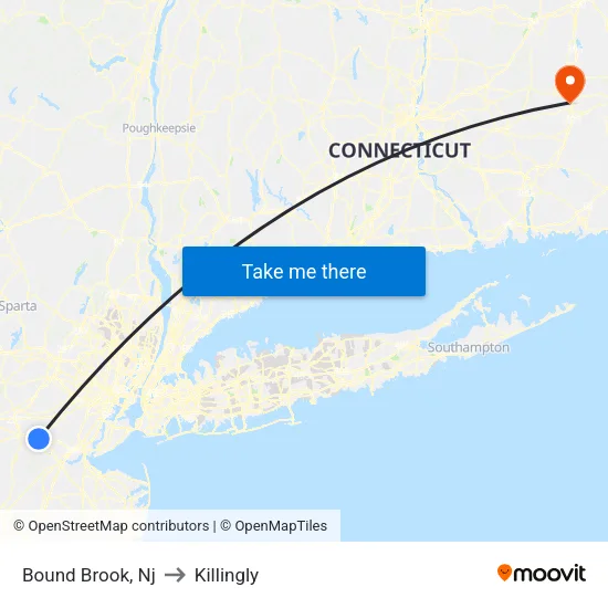 Bound Brook to Killingly map