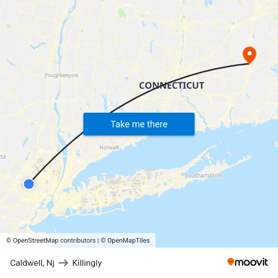 Caldwell to Killingly map