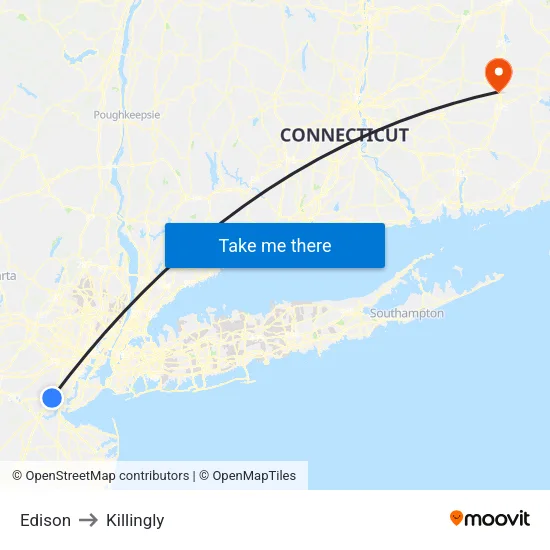 Edison to Killingly map