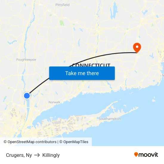 Crugers to Killingly map
