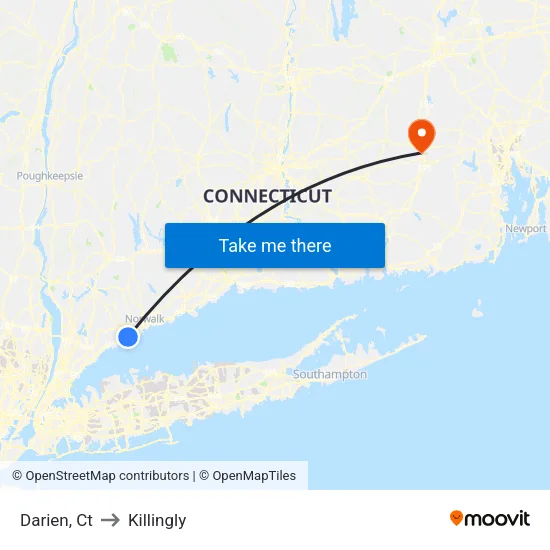 Darien to Killingly map