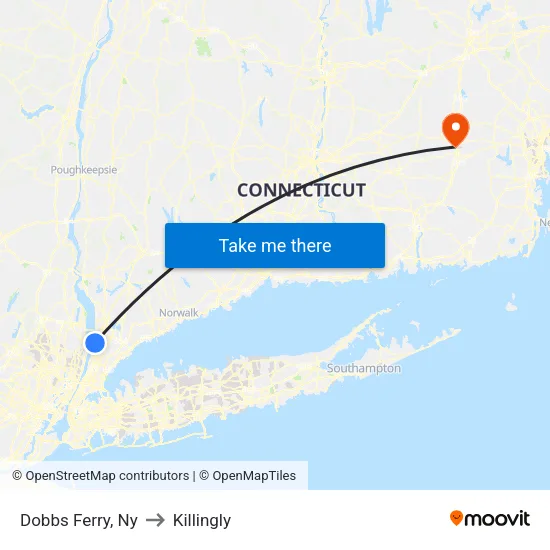 Dobbs Ferry to Killingly map