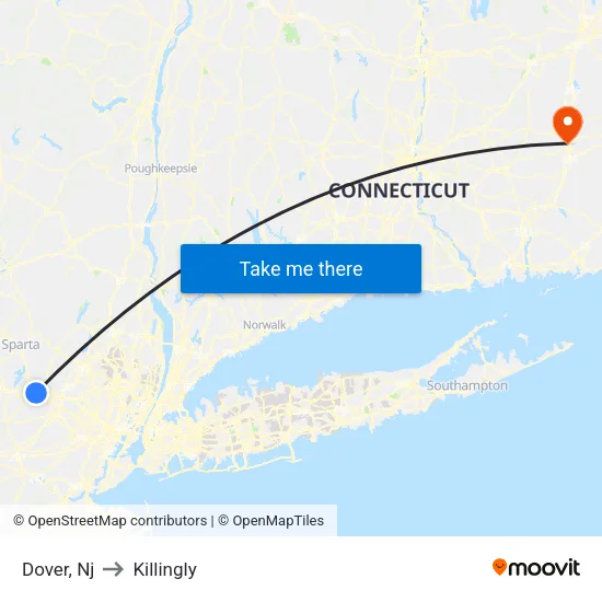 Dover to Killingly map