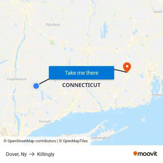 Dover to Killingly map