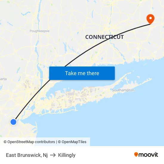 East Brunswick to Killingly map