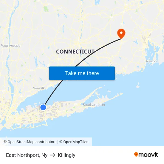 East Northport to Killingly map