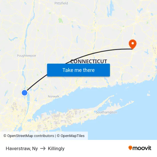 Haverstraw to Killingly map