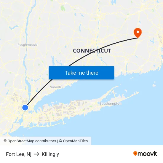 Fort Lee to Killingly map