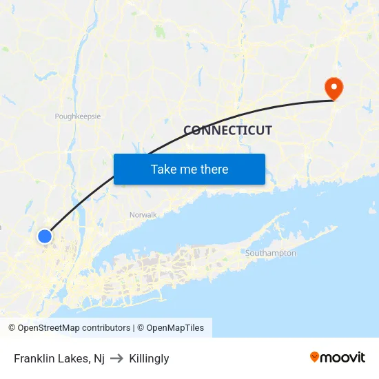 Franklin Lakes to Killingly map
