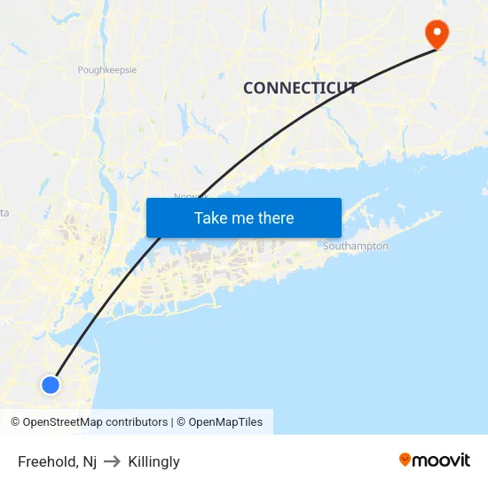 Freehold to Killingly map
