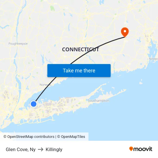 Glen Cove to Killingly map