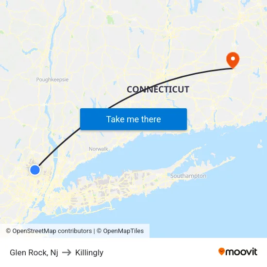 Glen Rock to Killingly map