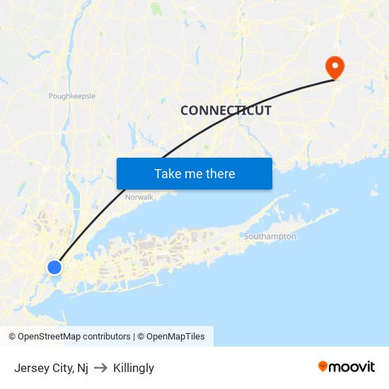 Jersey City, Nj to Killingly map