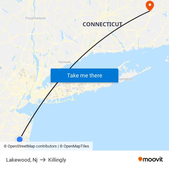 Lakewood, Nj to Killingly map