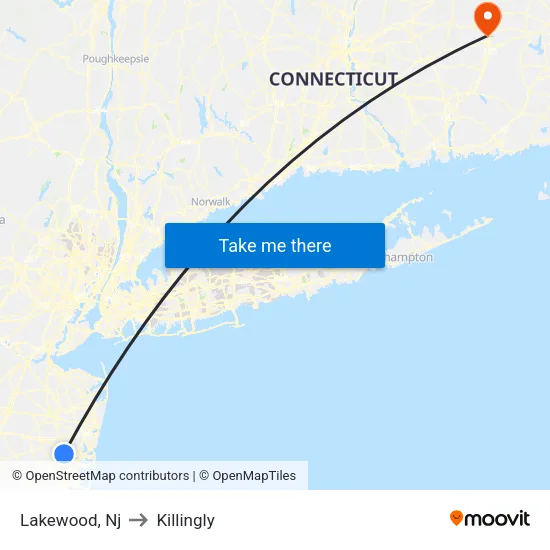 Lakewood to Killingly map