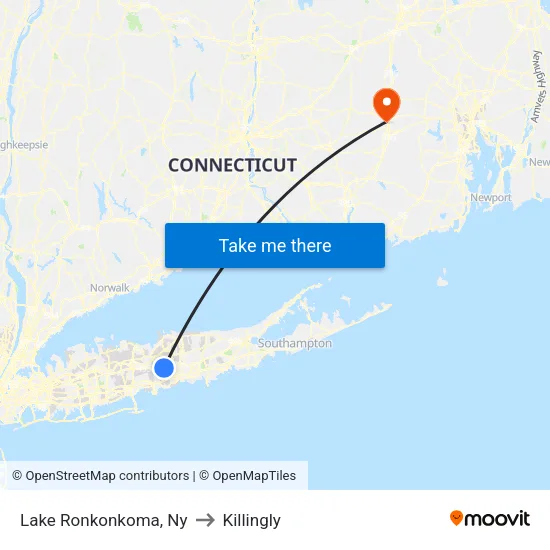Lake Ronkonkoma to Killingly map