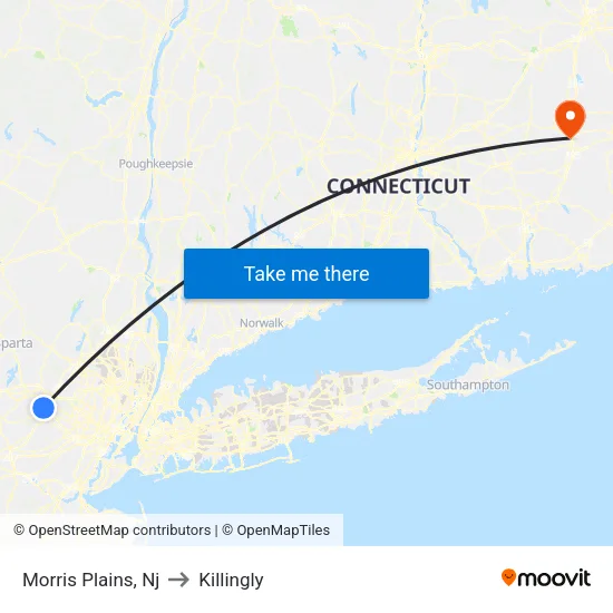 Morris Plains to Killingly map