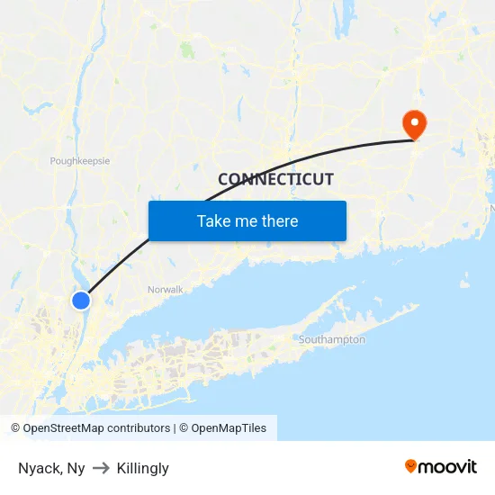 Nyack to Killingly map