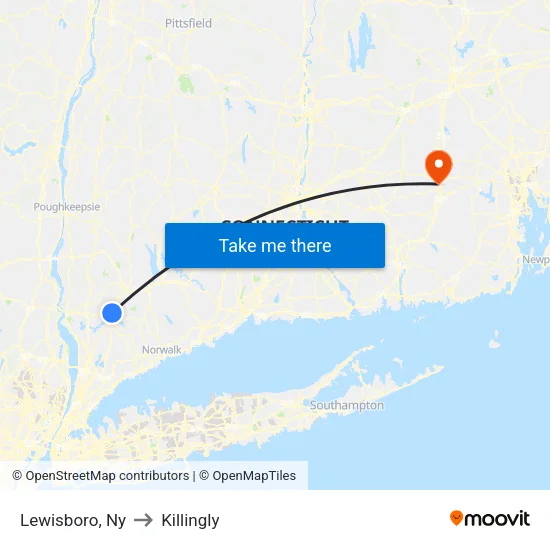Lewisboro to Killingly map