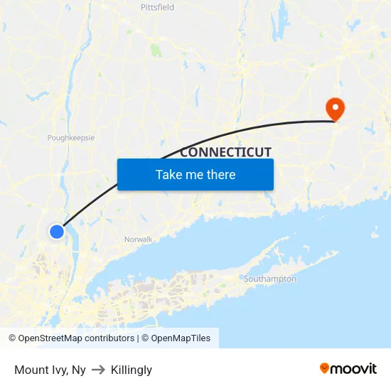 Mount Ivy to Killingly map