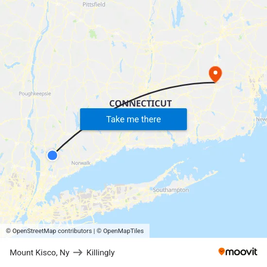 Mount Kisco to Killingly map