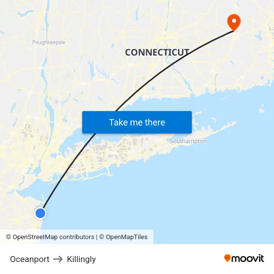 Oceanport to Killingly map