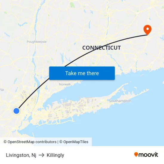 Livingston to Killingly map