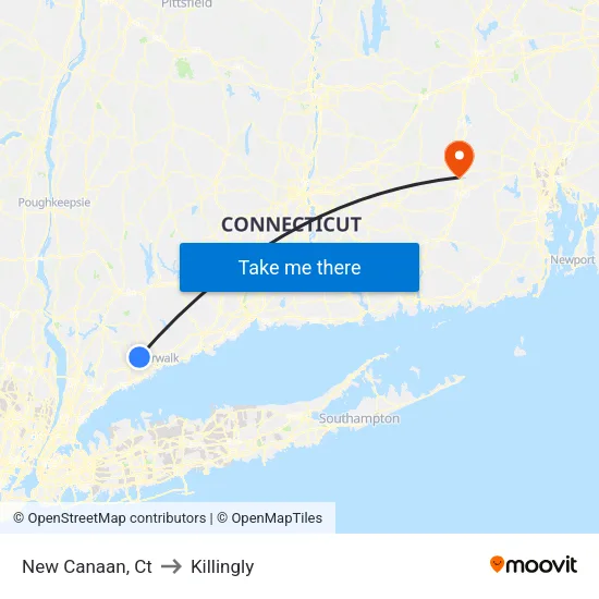 New Canaan to Killingly map