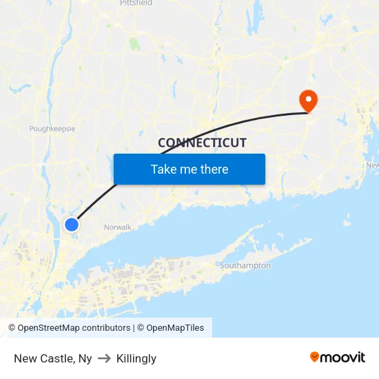 New Castle to Killingly map