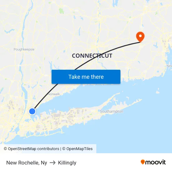 New Rochelle to Killingly map