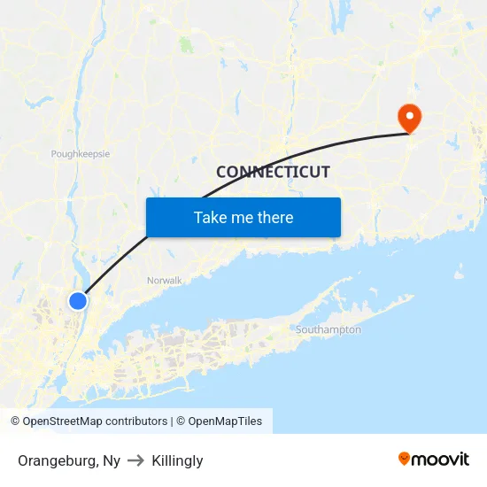 Orangeburg to Killingly map