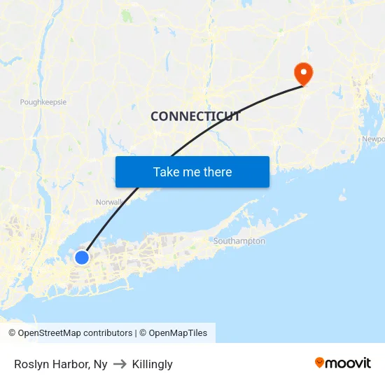 Roslyn Harbor to Killingly map