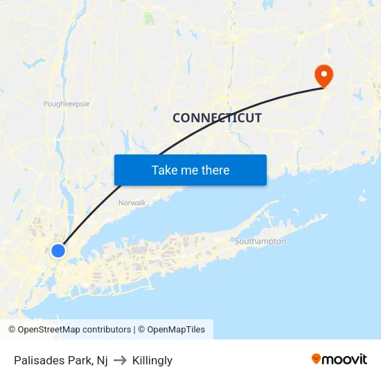 Palisades Park to Killingly map