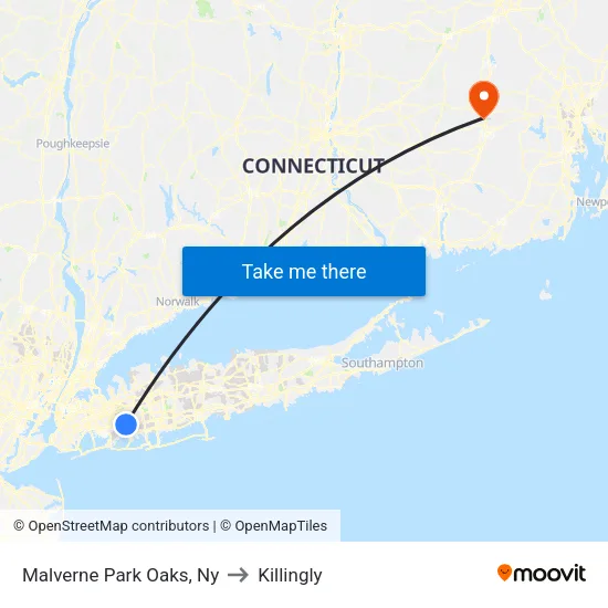 Malverne Park Oaks to Killingly map